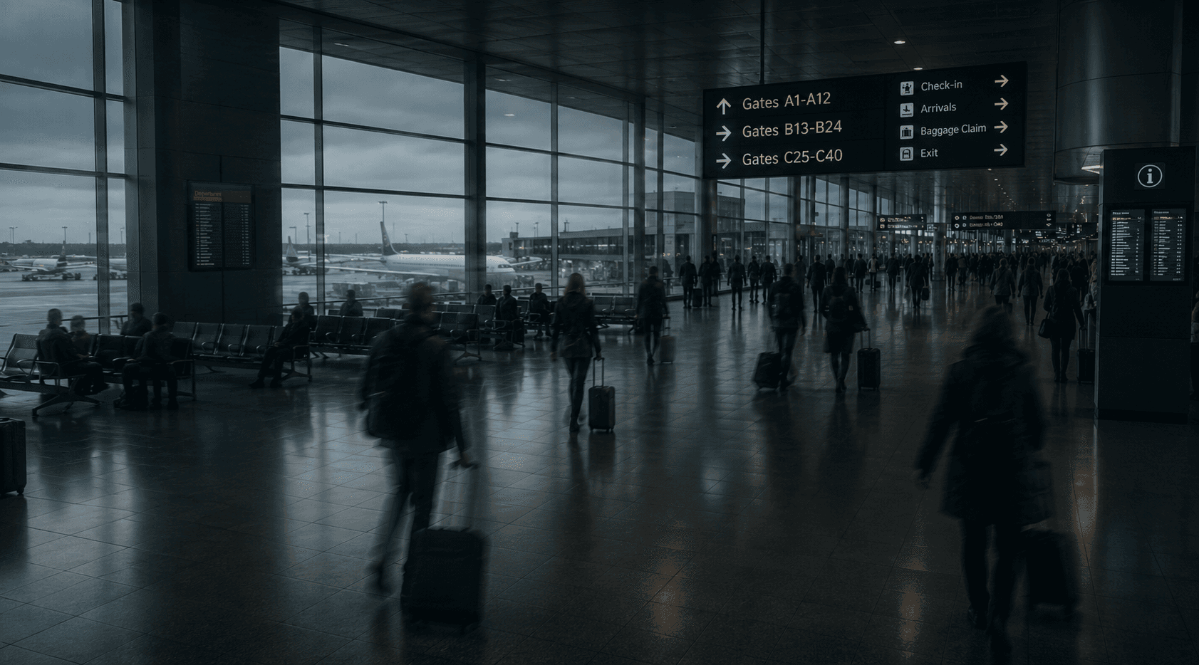 A busy airport terminal showing the complex operations Diana helps teams understand and manage